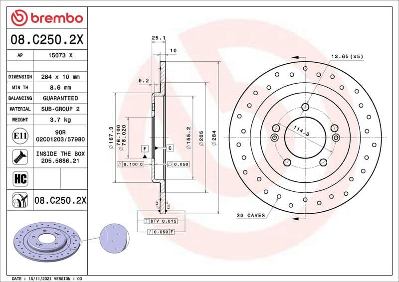 Disc frana BREMBO XTRA LINE - Xtra 08.C250.2X