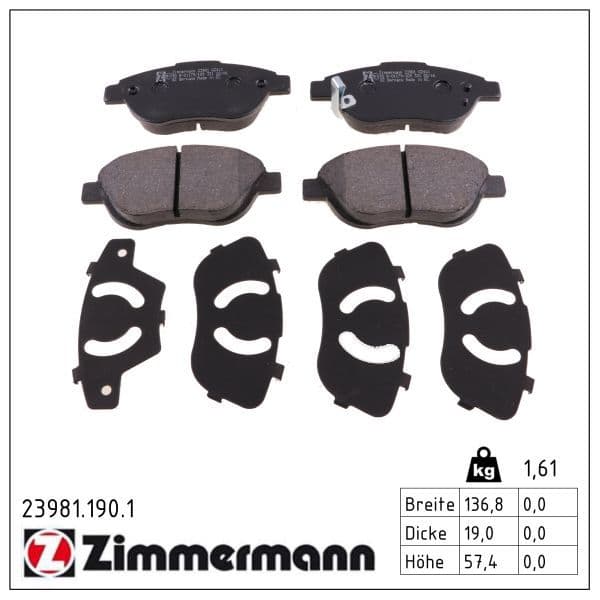 set placute frana,frana disc ZIMMERMANN 23981.190.1