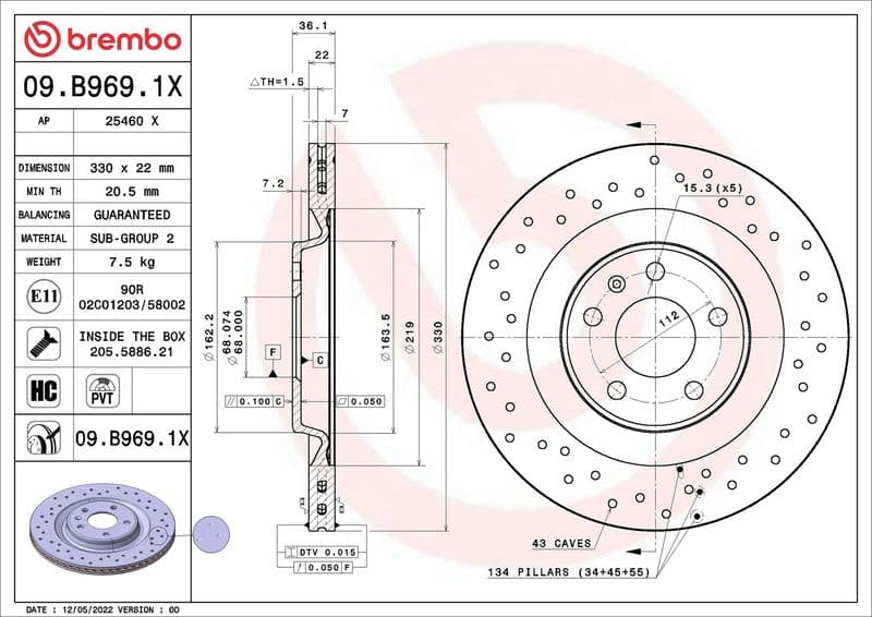 Disc frana BREMBO XTRA LINE - Xtra 09.B969.1X