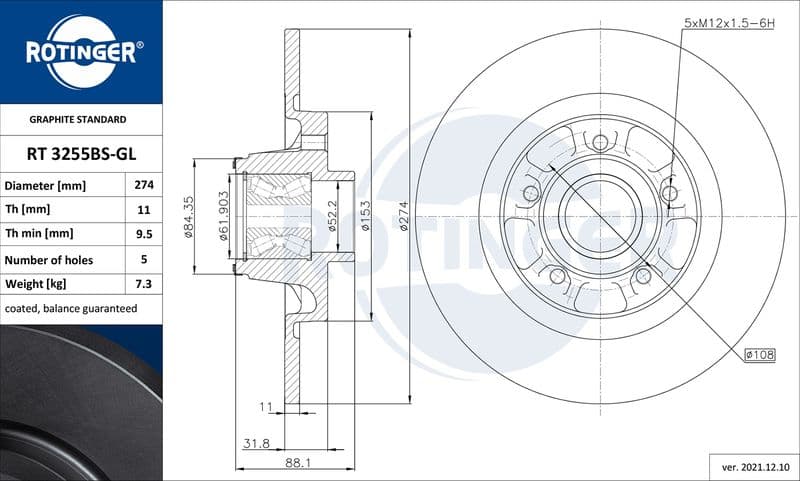 Disc frana ROTINGER GRAPHITE LINE RT 3255BS-GL