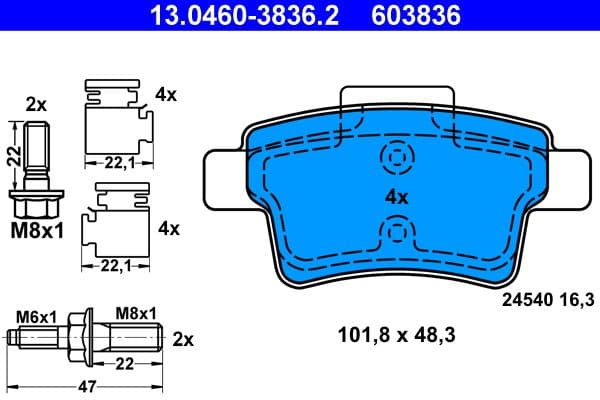 set placute frana,frana disc ATE 13.0460-3836.2