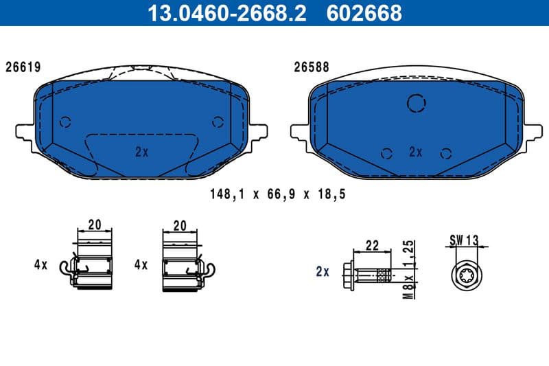 set placute frana,frana disc ATE 13.0460-2668.2