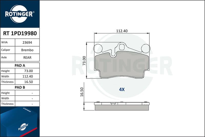 set placute frana,frana disc ROTINGER RT 1PD19980