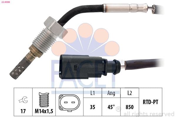Senzor, temperatura gaze evacuare FACET Made in Italy - OE Equivalent 22.0099
