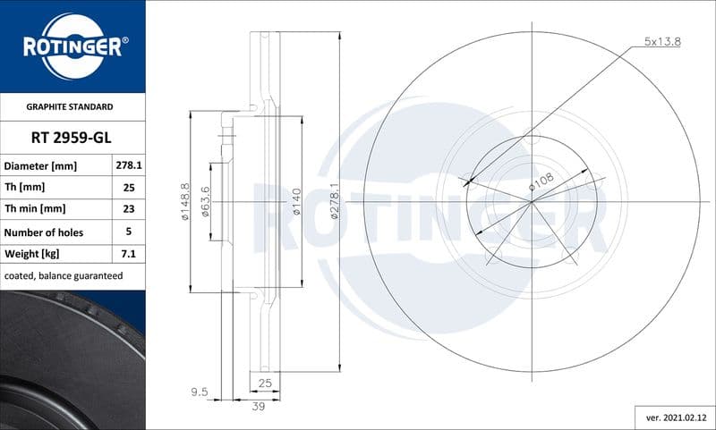 Disc frana ROTINGER GRAPHITE LINE RT 2959-GL