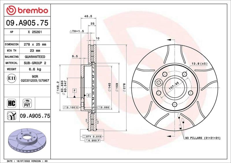 Disc frana BREMBO XTRA LINE - Max 09.A905.75