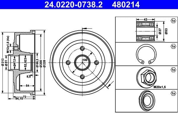 Tambur frana ATE 24.0220-0738.2