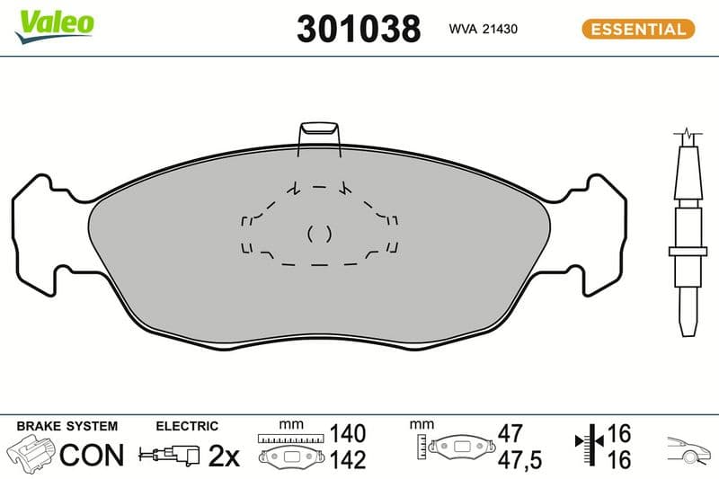 set placute frana,frana disc VALEO ESSENTIAL 301038