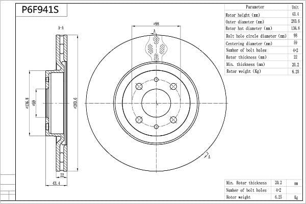 Disc frana AISIN Premium ADVICS by P6F941S
