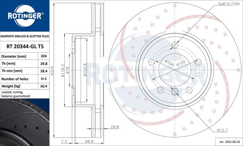 Disc frana ROTINGER GRAPHITE DRILLED & SLOTTED PLUS RT 20344-GL T5