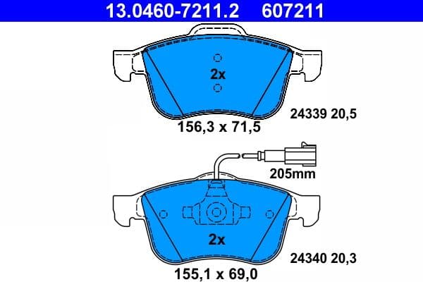 set placute frana,frana disc ATE 13.0460-7211.2