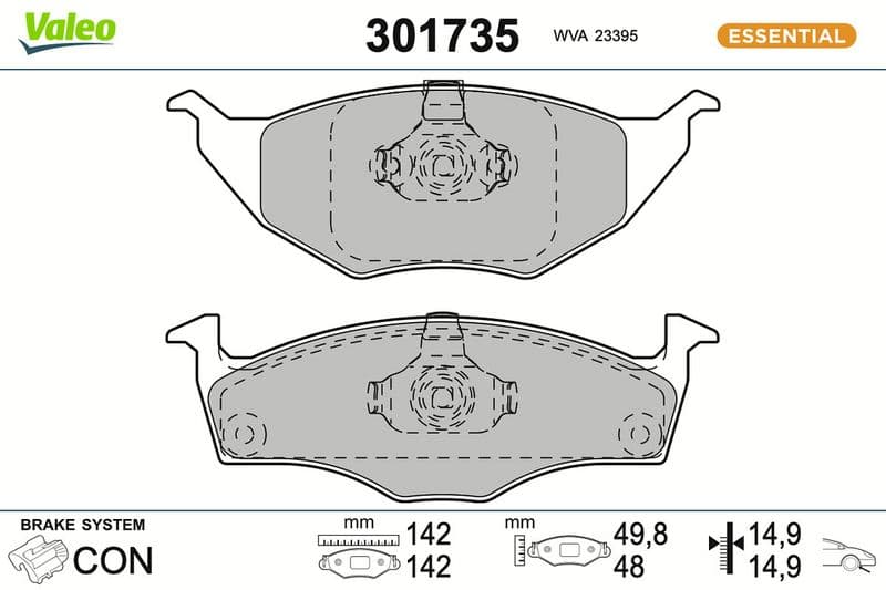 set placute frana,frana disc VALEO ESSENTIAL 301735