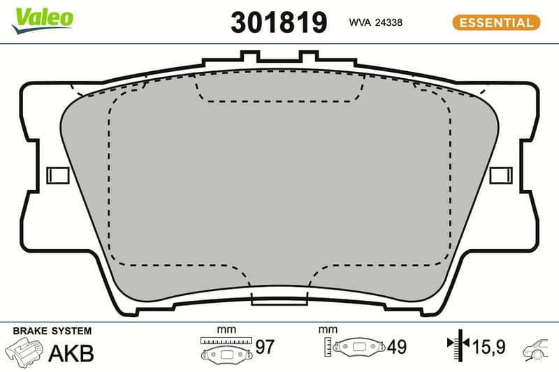 set placute frana,frana disc VALEO ESSENTIAL 301819