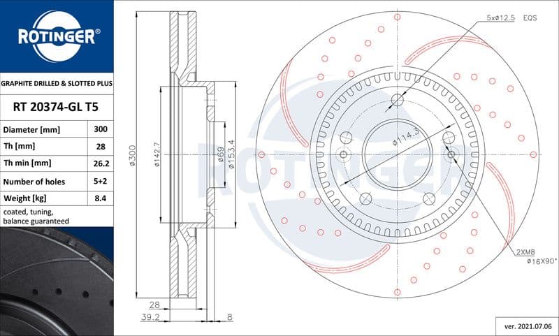 Disc frana ROTINGER GRAPHITE DRILLED & SLOTTED PLUS RT 20374-GL T5