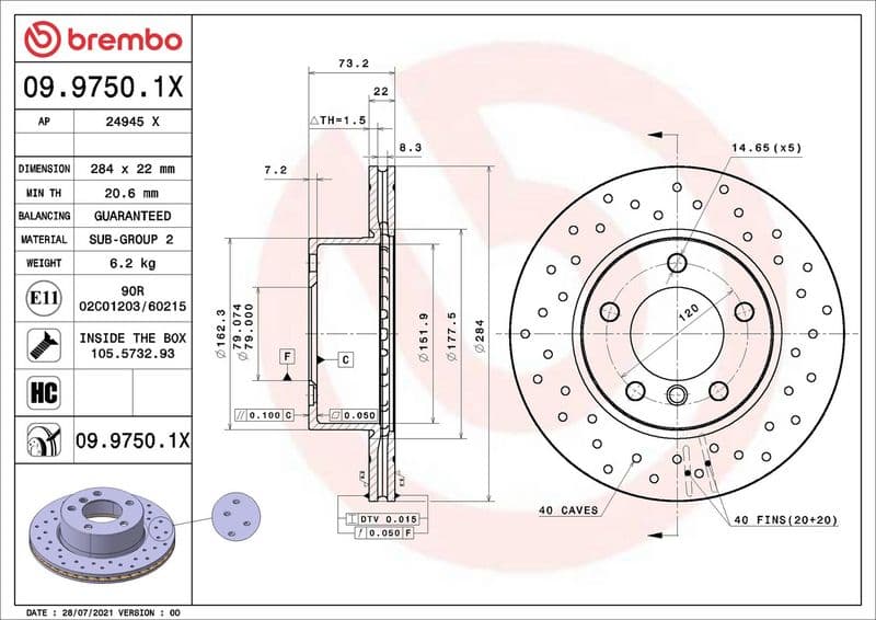Disc frana BREMBO XTRA LINE - Xtra 09.9750.1X