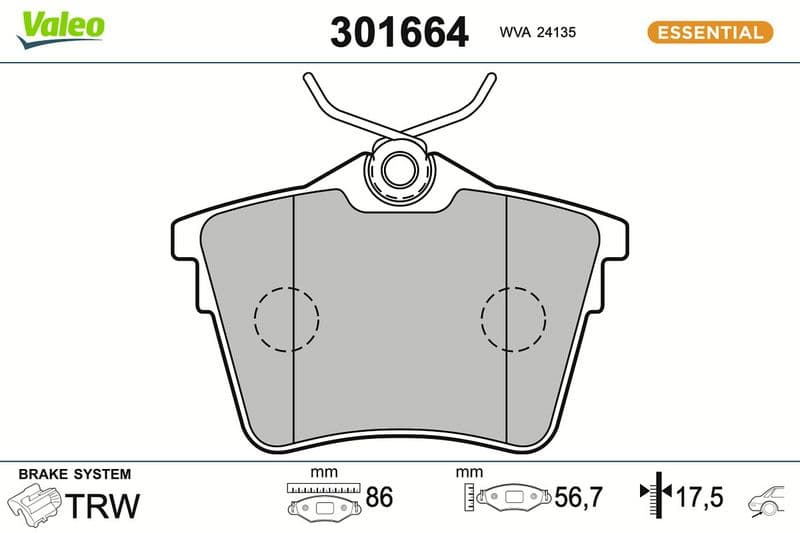 set placute frana,frana disc VALEO ESSENTIAL 301664