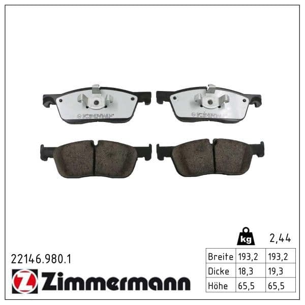 set placute frana,frana disc ZIMMERMANN rd:z 22146.980.1