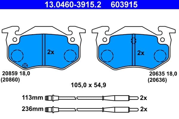 set placute frana,frana disc ATE 13.0460-3915.2