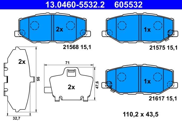 set placute frana,frana disc ATE 13.0460-5532.2