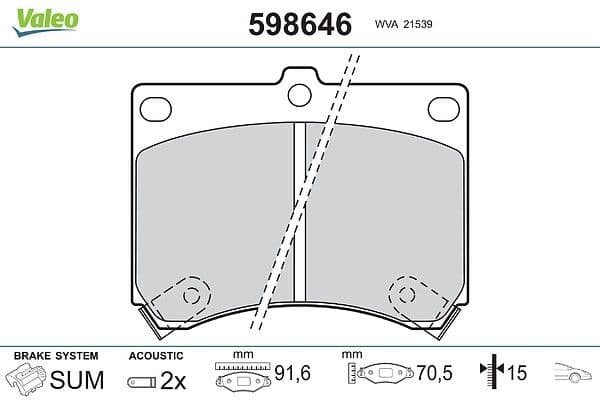 set placute frana,frana disc VALEO 598646