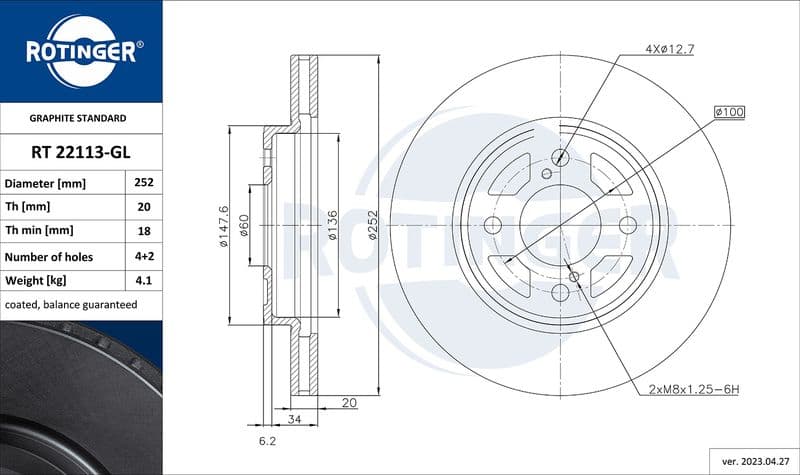 Disc frana ROTINGER GRAPHITE LINE RT 22113-GL