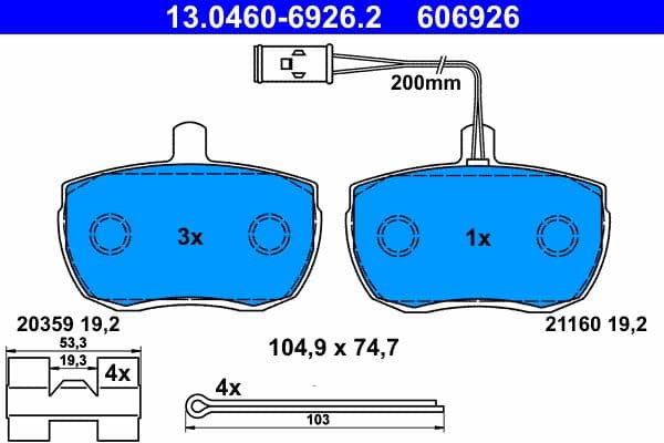 set placute frana,frana disc ATE 13.0460-6926.2