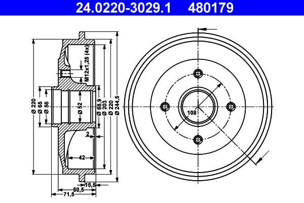 Tambur frana ATE 24.0220-3029.1