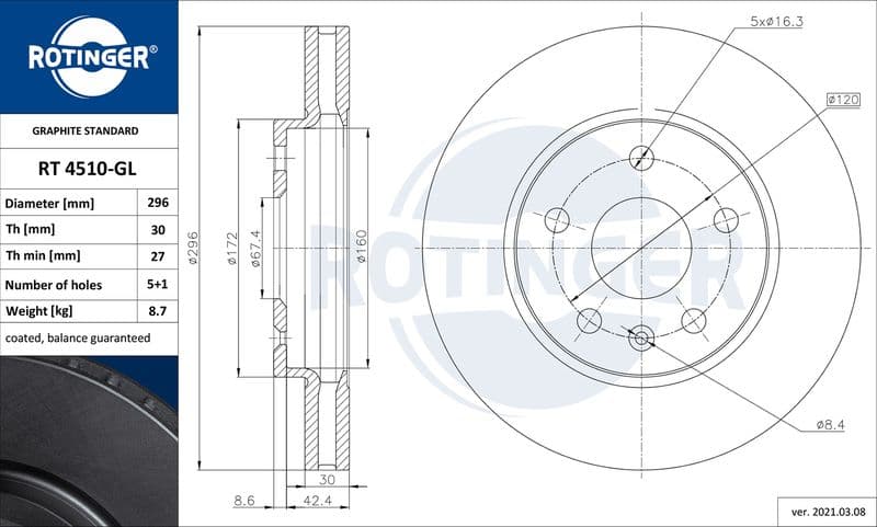 Disc frana ROTINGER GRAPHITE LINE RT 4510-GL