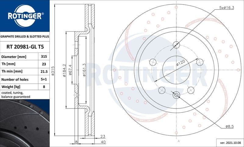 Disc frana ROTINGER GRAPHITE DRILLED & SLOTTED PLUS RT 20981-GL T5