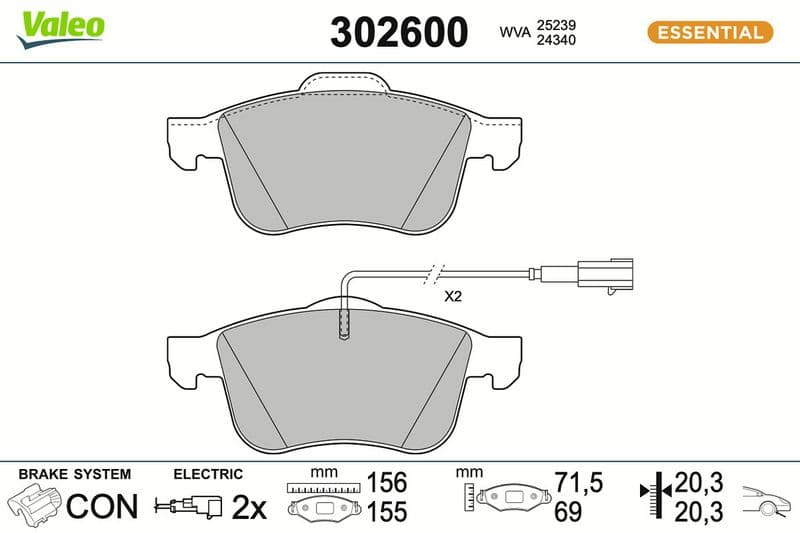 set placute frana,frana disc VALEO ESSENTIAL 302600