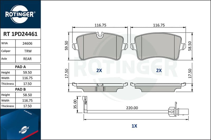 set placute frana,frana disc ROTINGER RT 1PD24461