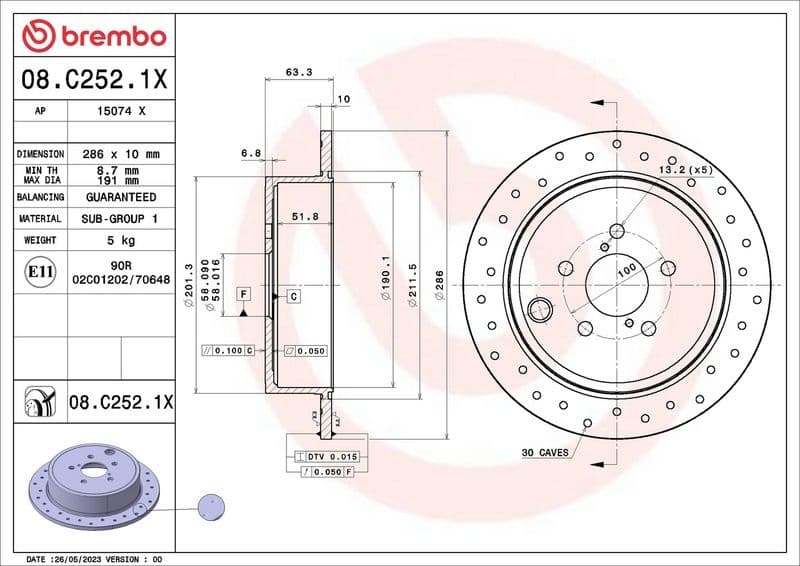 Disc frana BREMBO XTRA LINE - Xtra 08.C252.1X