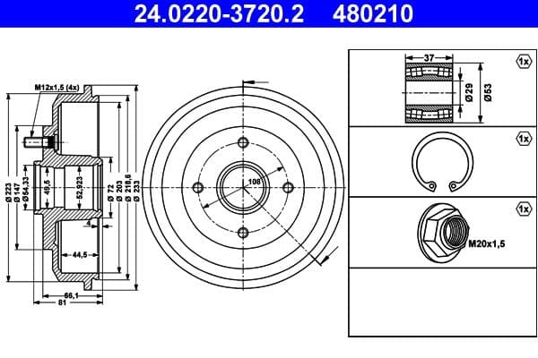 Tambur frana ATE 24.0220-3720.2
