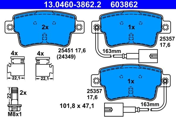 set placute frana,frana disc ATE 13.0460-3862.2