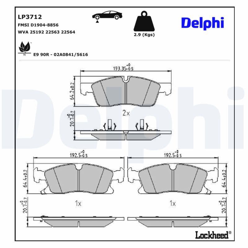 set placute frana,frana disc DELPHI LP3712