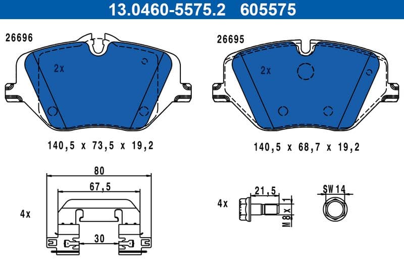 set placute frana,frana disc ATE 13.0460-5575.2