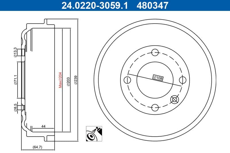 Tambur frana ATE 24.0220-3059.1