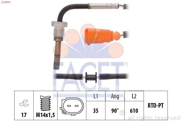 Senzor, temperatura gaze evacuare FACET Made in Italy - OE Equivalent 22.0019