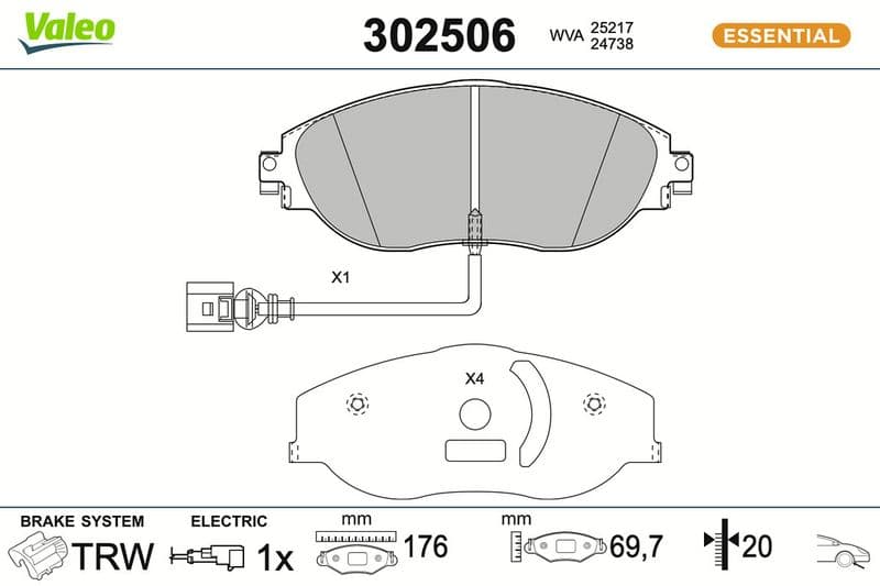 set placute frana,frana disc VALEO ESSENTIAL 302506