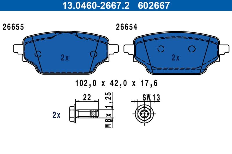 set placute frana,frana disc ATE 13.0460-2667.2