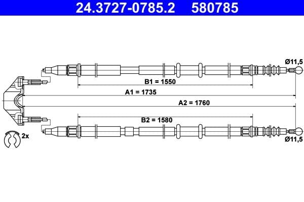 Cablu, frana de parcare ATE 24.3727-0785.2