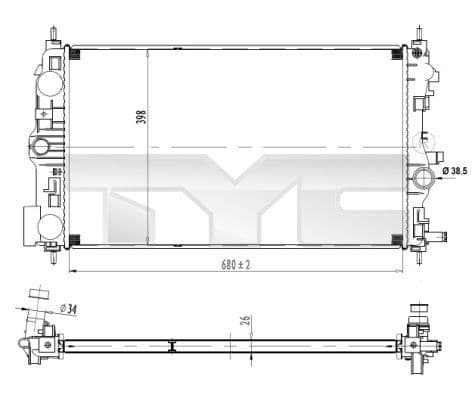 Radiator, racire motor TYC 725-0037
