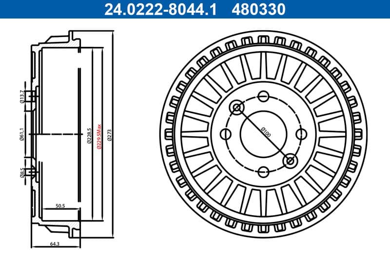 Tambur frana ATE 24.0222-8044.1