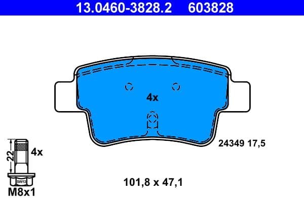 set placute frana,frana disc ATE 13.0460-3828.2