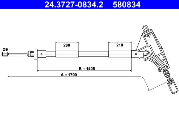 Cablu, frana de parcare ATE 24.3727-0834.2