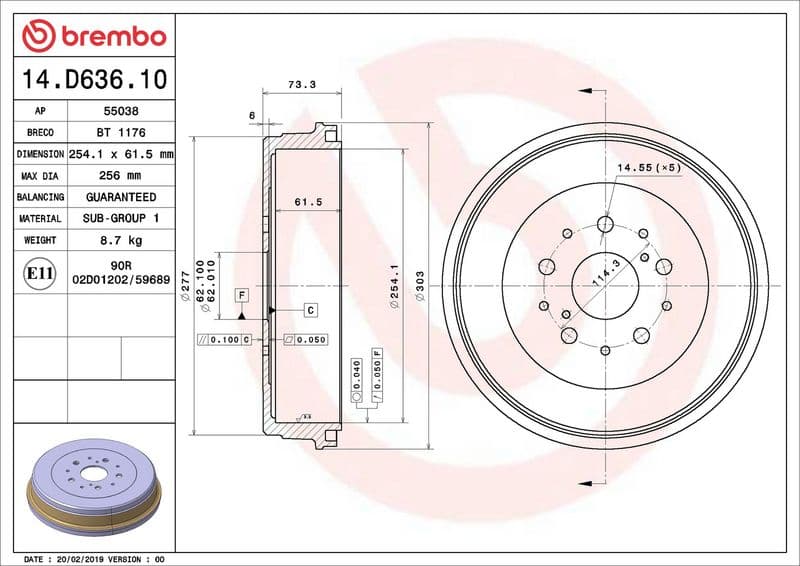 Tambur frana BREMBO ESSENTIAL LINE 14.D636.10