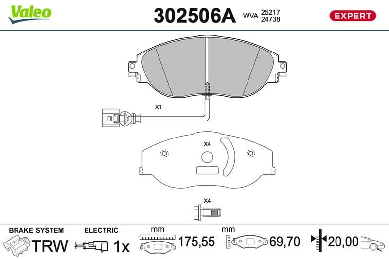 set placute frana,frana disc VALEO 302506A