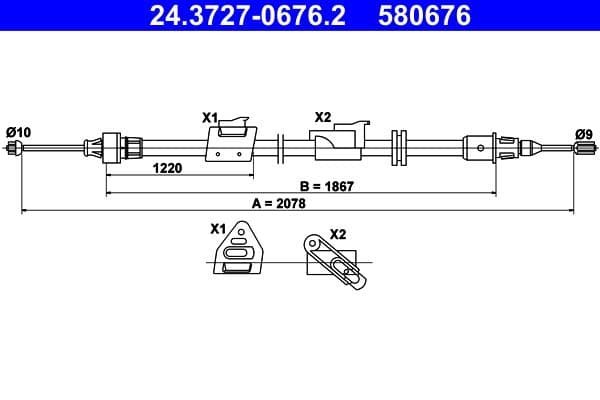 Cablu, frana de parcare ATE 24.3727-0676.2