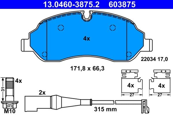 set placute frana,frana disc ATE 13.0460-3875.2