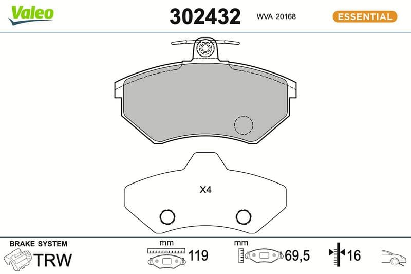 set placute frana,frana disc VALEO ESSENTIAL 302432